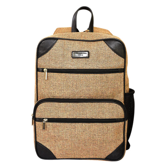 MERCHENTUS INDIA Eco-Chic Jute & Leather Blend Backpack | Sustainable Everyday Backpack for Office, Travel & College