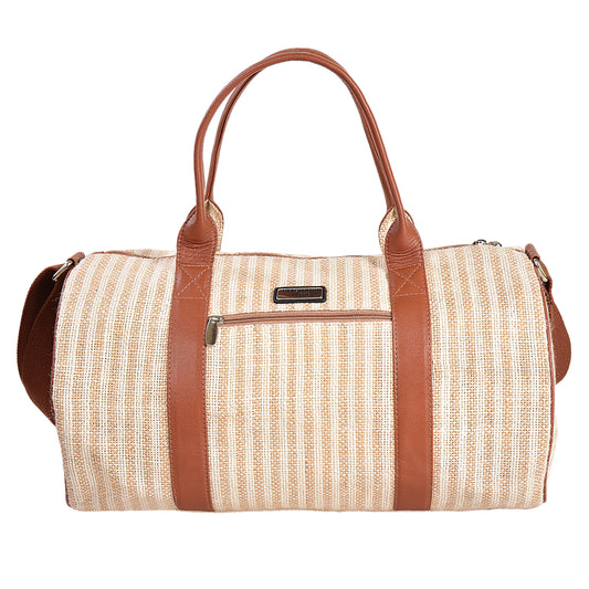 MERCHENTUS INDIA Eco-Friendly Green Dyed Jute & Leather Blend Gym Duffle Bag | Stylish Travel & Fitness Companion