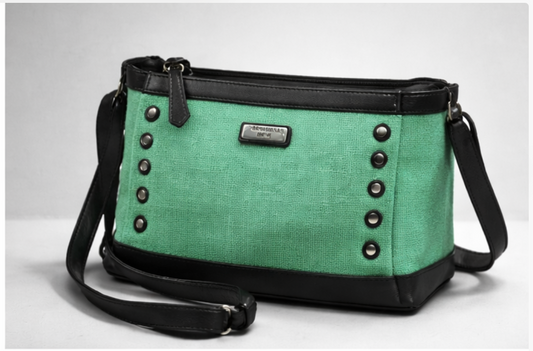 MERCHENTUS INDIA Green Rider Chocolate Ladies Bag | Green Dyed Jute & Faux Leather Sling Bag