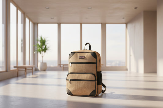 MERCHENTUS INDIA Eco-Chic Jute & Leather Blend Backpack | Sustainable Everyday Backpack for Office, Travel & College