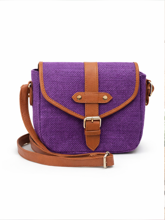 Purple Elegance Ladies Sling Purse – Dyed Jute & Faux Leather Blend | MERCHENTUS INDIA