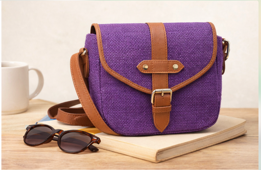 Purple Elegance Ladies Sling Purse – Dyed Jute & Faux Leather Blend | MERCHENTUS INDIA